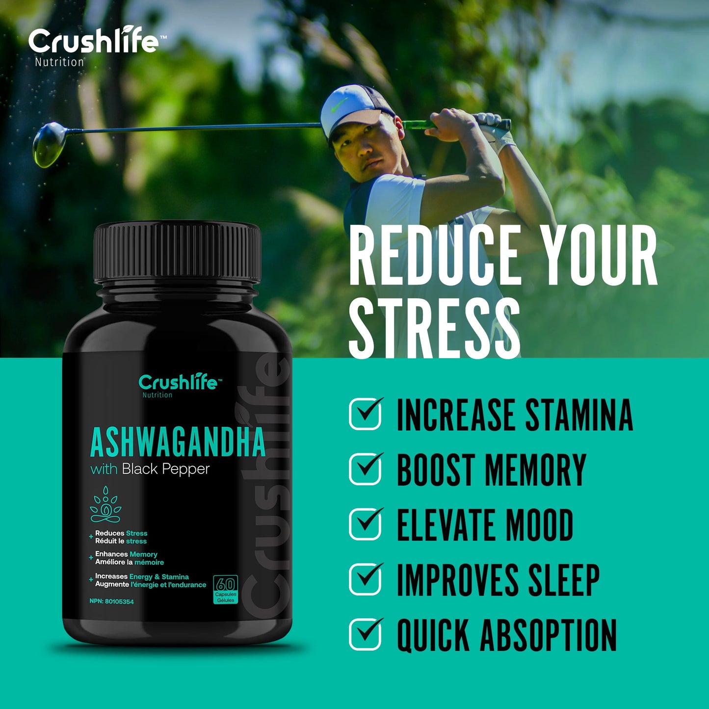 Organic Ashwagandha with Black Pepper - 60 Capsules