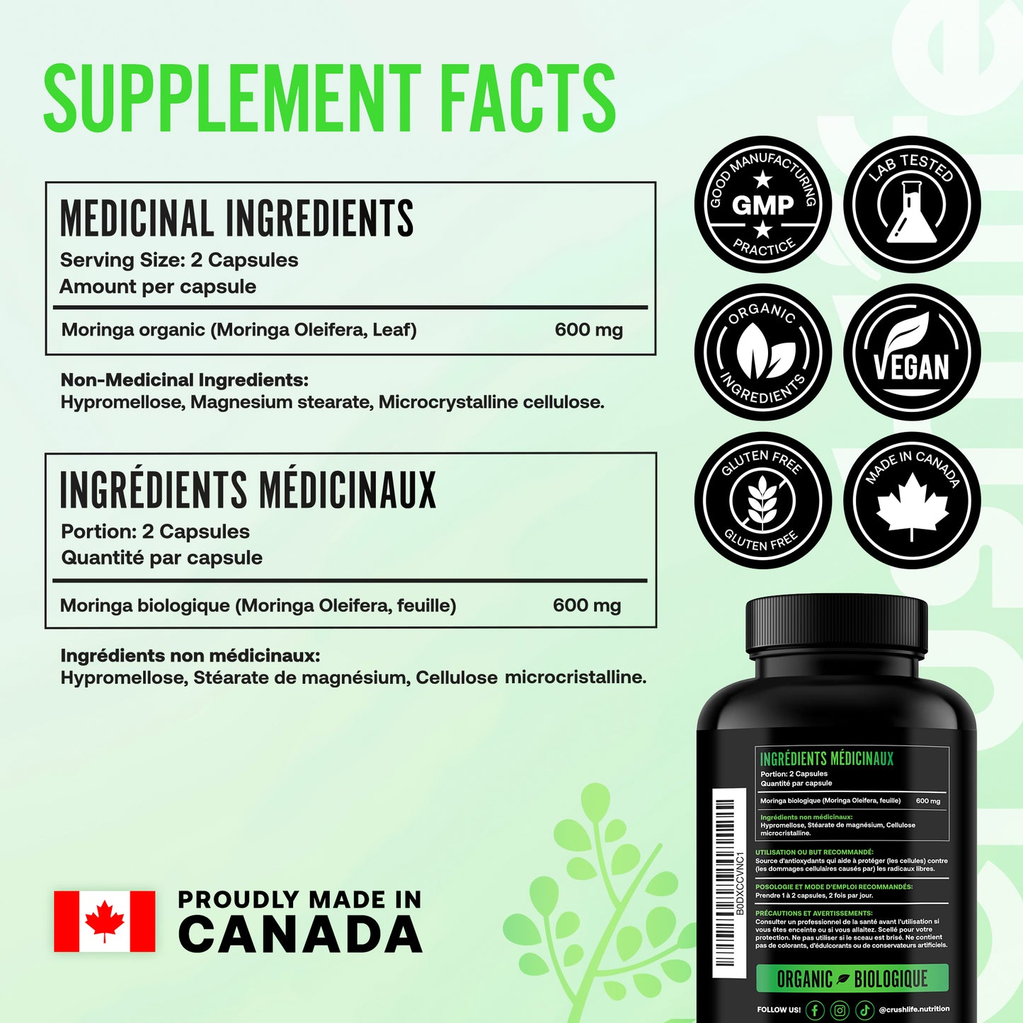 Organic Moringa Leaf – 120 Capsules